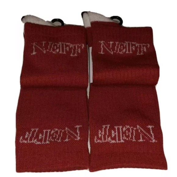 Neff Crew Socks 2 Pair Men 6.5-12 Red w/ White & Logo Skate Snowboard BMX NEW! - Picture 5 of 10